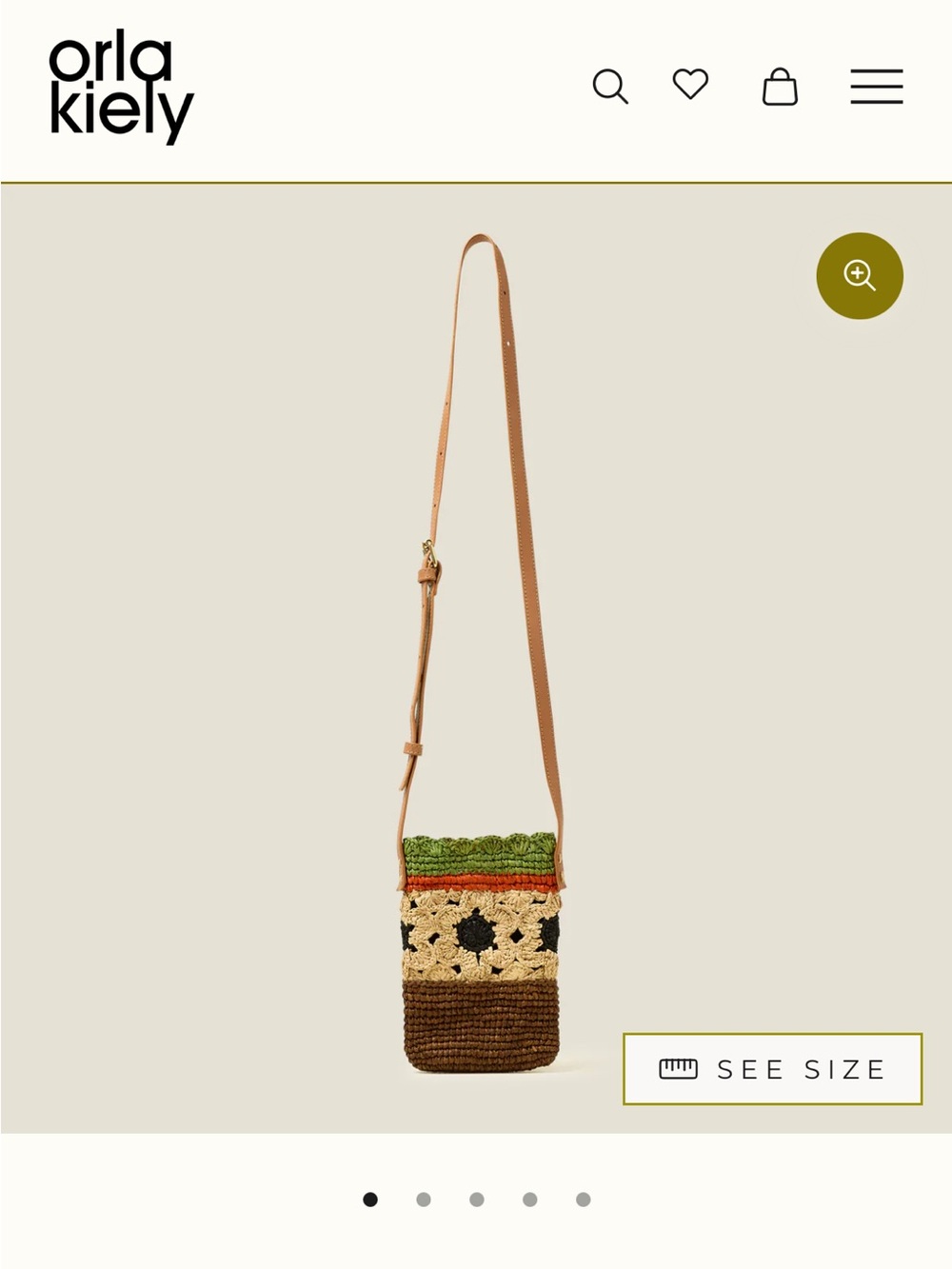 Orla Kiely Crochet Crossbody Bag in Green, Tan & Brown